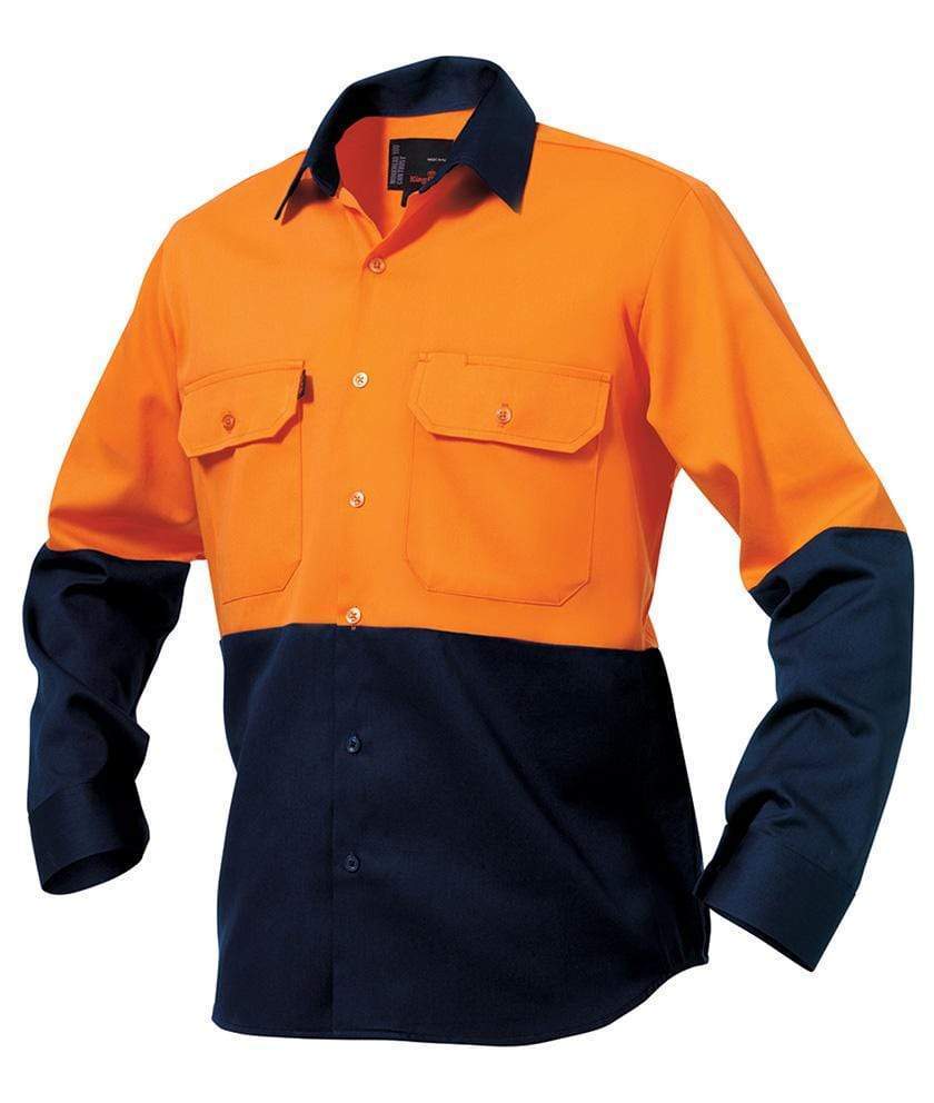 KingGee Hi-Vis Spliced Drill Long Sleeve Work Shirt K54015 Work Wear KingGee Orange/Navy 2XS 